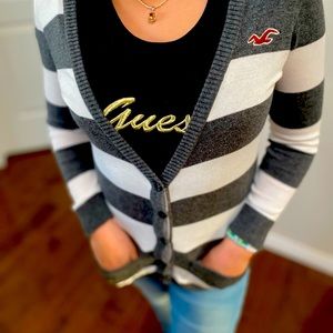 Ladies Hollister grey and white light sweater